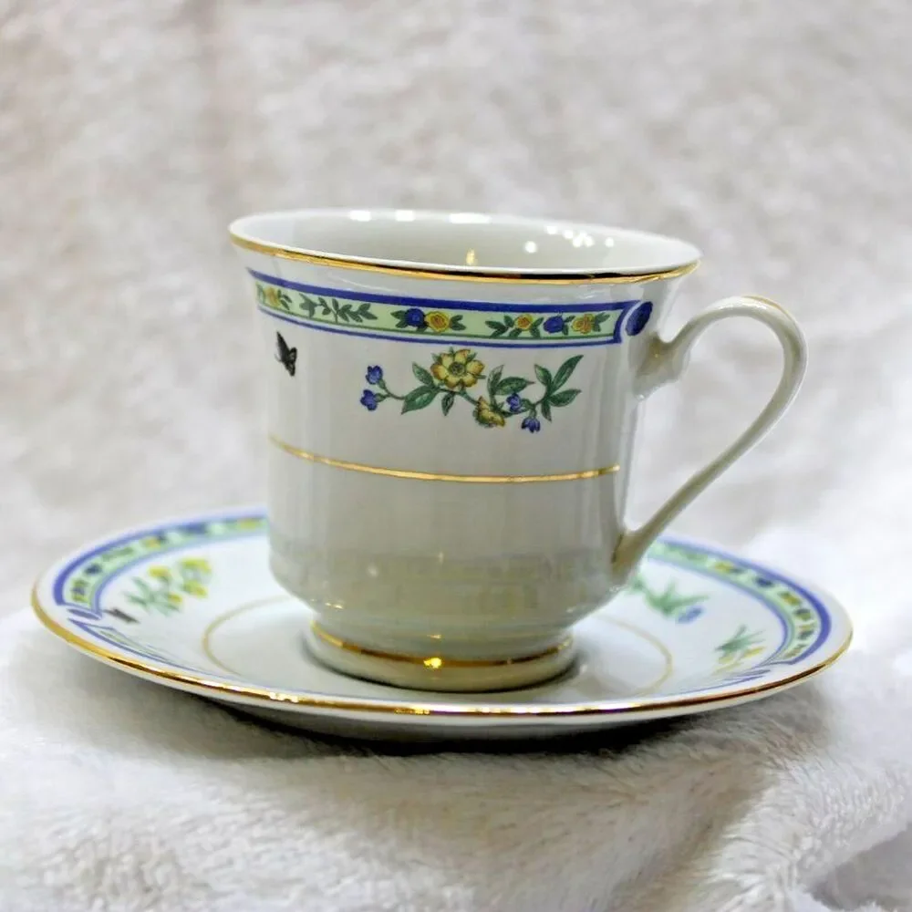 Truly Tasteful Bone China Teacup & Saucer Demitasse Blue Floral